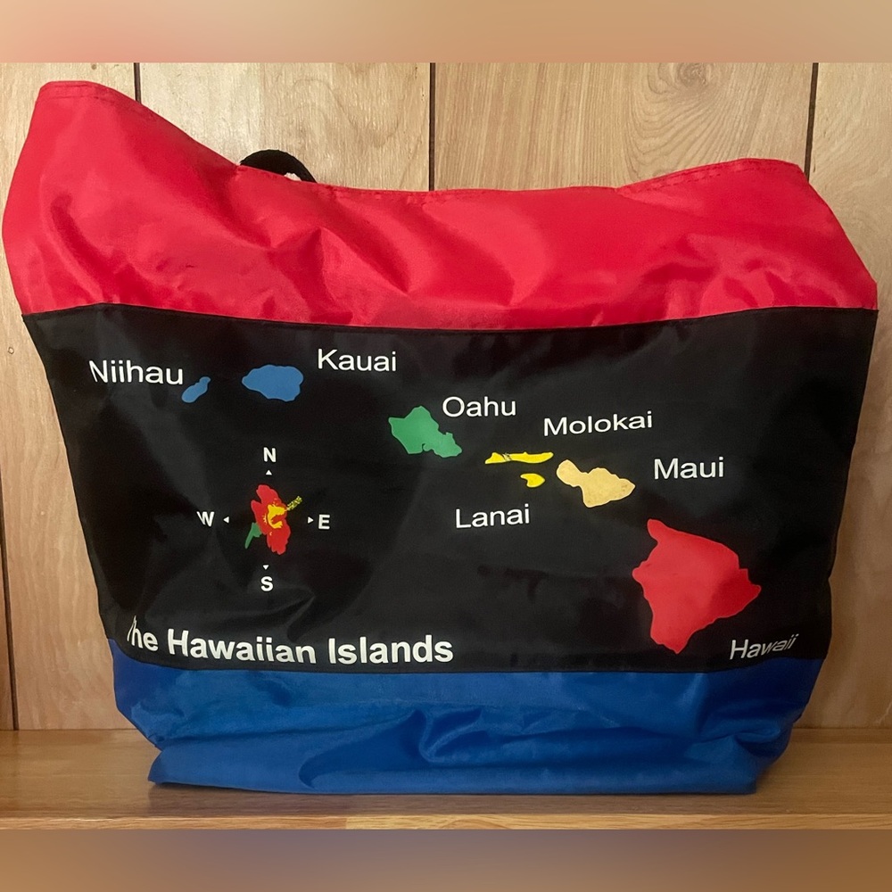 Hawaiian Islands Colorful Tote Bag 2 Carry Handles Zip Closure Water Resistant